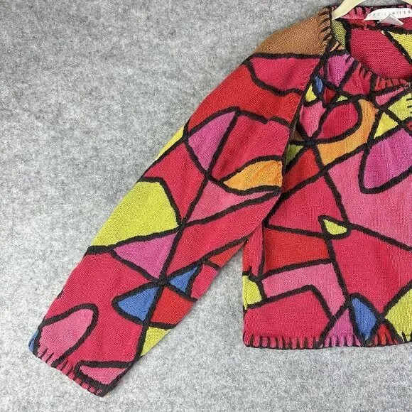Vintage Cardigan Sweater Womens Small Petite Multicolor Long Sleeve Stain Glass* - Picture 5 of 16